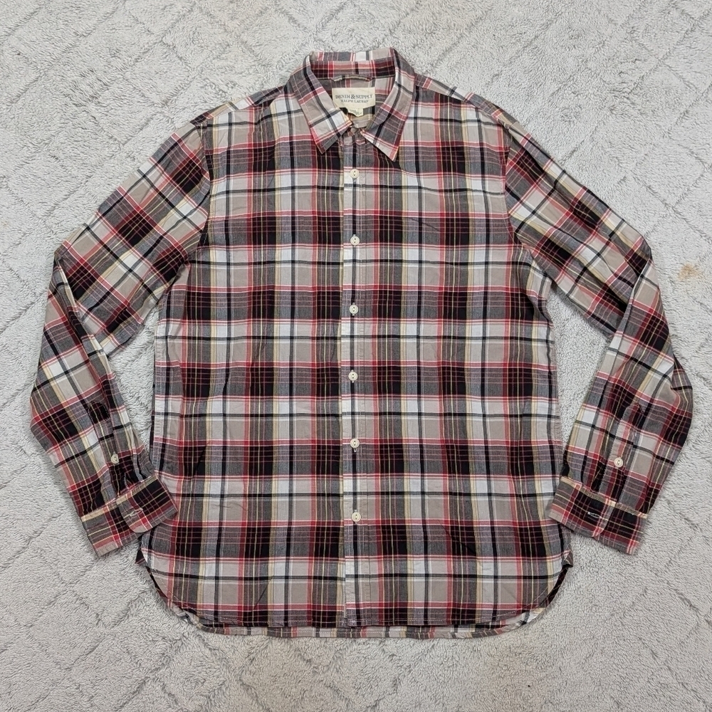 Ralph Lauren Shirt Mens L Black Red Plaid Checkered Denim Supply Button Up